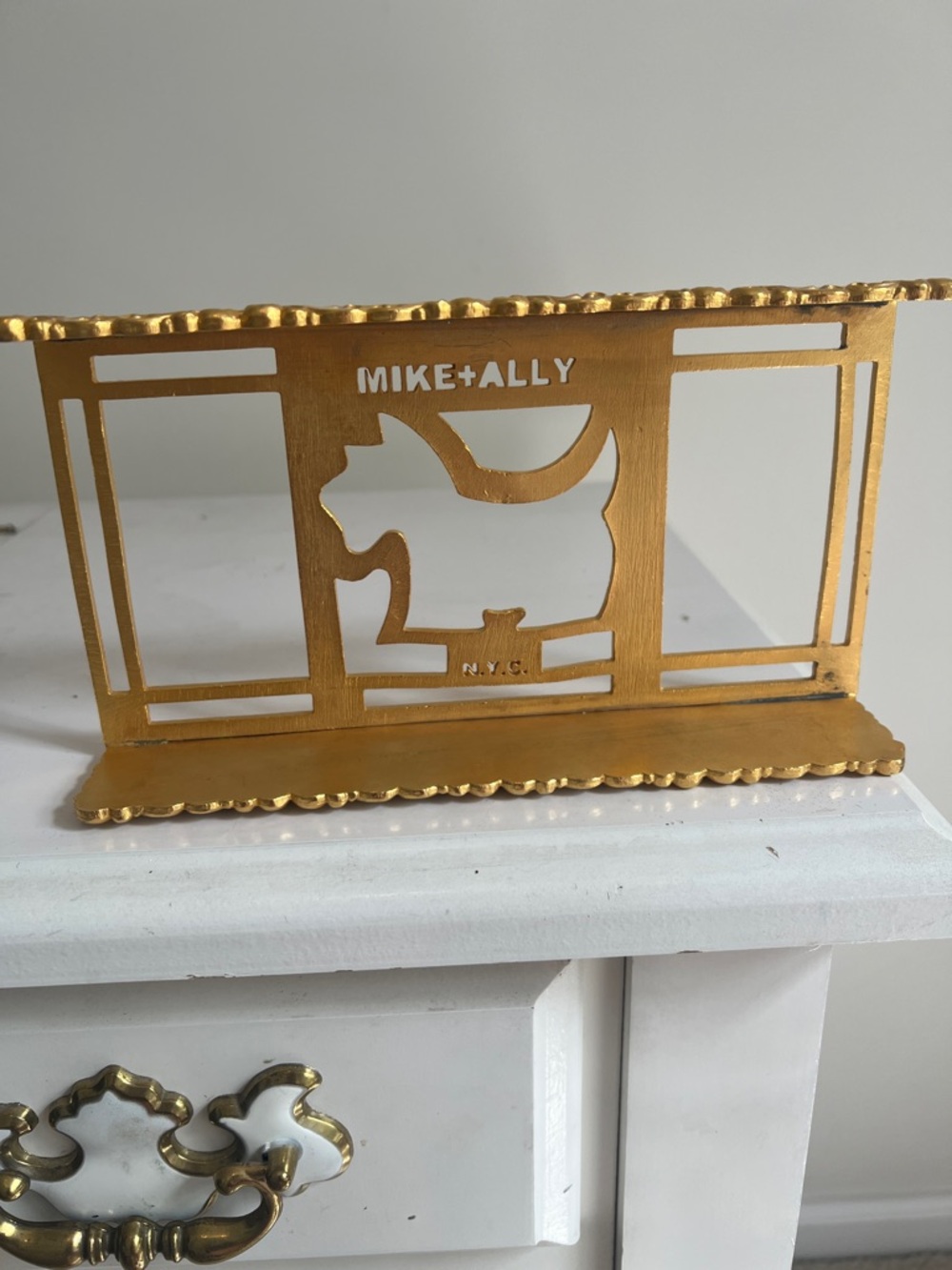 Vintage Mike + Ally NYC Gold Scottie Dog Letter Holder Vanity Napkin Tray Luxury